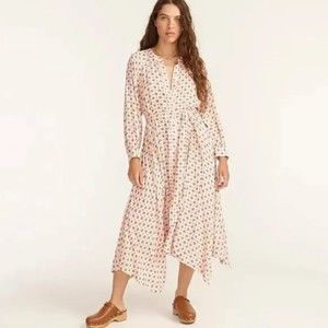 J. Crew Handkerchief Hem Shirtdress Medallion Print Maxi Dress Pink Small